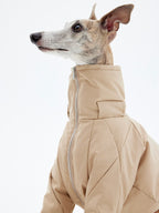 KNOWZA dog puffer suit in navy, featuring a warm, padded design suitable for cold weather walks.