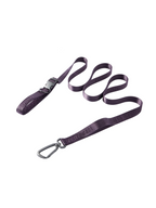 Purple GENTLEBEAST dog leash displayed on a wooden surface with a clip and handle visible.
