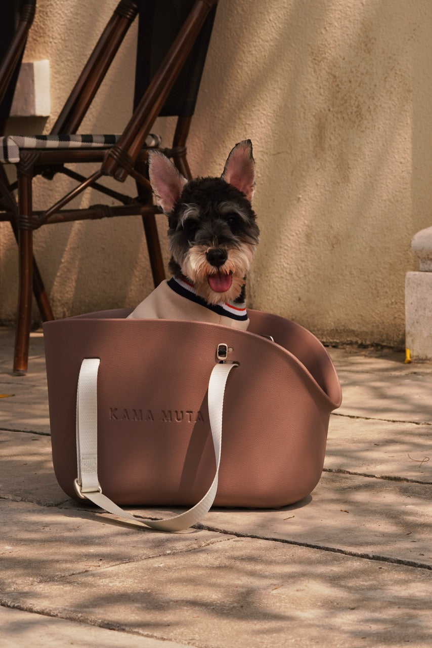 KAMA MUTA pet tote carrier bag with mesh sides and top zipper opening for easy pet transport and ventilation.