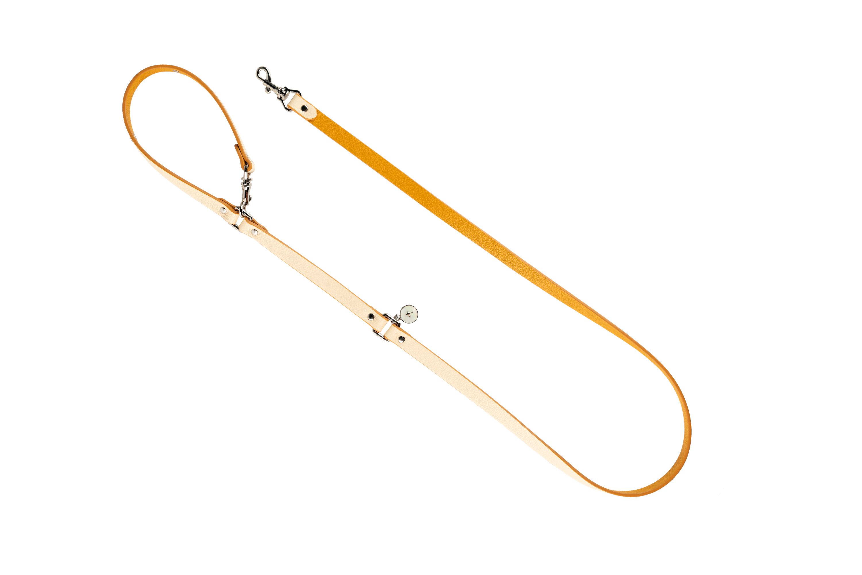 Orange dog leash with a hook on a white background