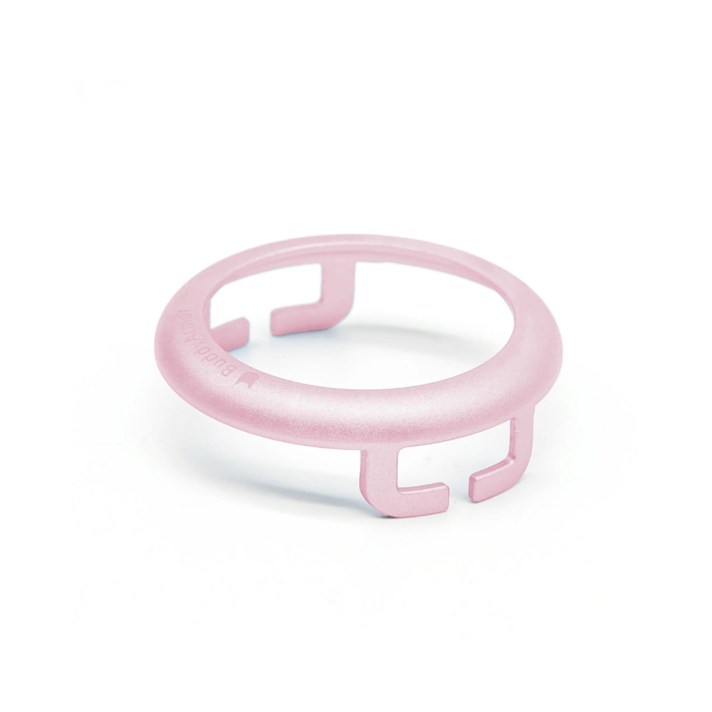 Pink anodized aluminum AirTag holder with ultra lightweight and slim design