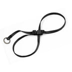 Black cat harness featuring an open ring structure on white background