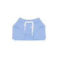 Light blue dog crop top with a white drawstring on a white background