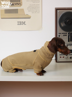 Side profile of a dachshund in a thermal four-leg dog suit, illustrating full-body insulation, flexible stretch, and balanced proportions for long-bodied breeds.