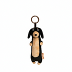 Black short-haired Dachshund plush keychain by paaaata with detailed stitching and adorable dog design.