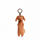 Brown plush dachshund keychain from paaaata featuring a cute, short-haired dog design with a metal keyring attachment.