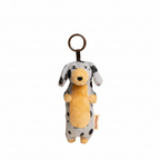 Soft gray plush Dachshund keychain from paaaata featuring a long-haired design, perfect for attaching to keys or bags.