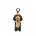 Gray long-haired Dachshund plush keychain by paaaata, featuring soft fabric and detailed dog design for key or bag attachment.