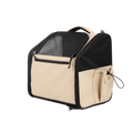 Standalone foldable pet bike bag with breathable mesh panels and a side drawstring pocket, shown without the bicycle.