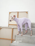 Purple sighthound dog jumpsuit featuring full-body coverage and flexible fit for active daily wear