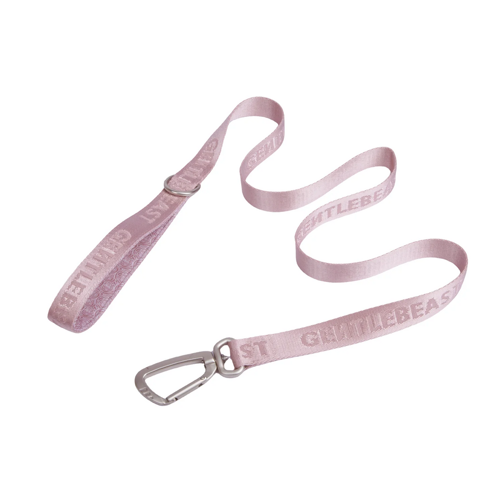 GENTLEBEAST pink dog leash displayed on a neutral background, showcasing its sturdy clips and comfortable grip.