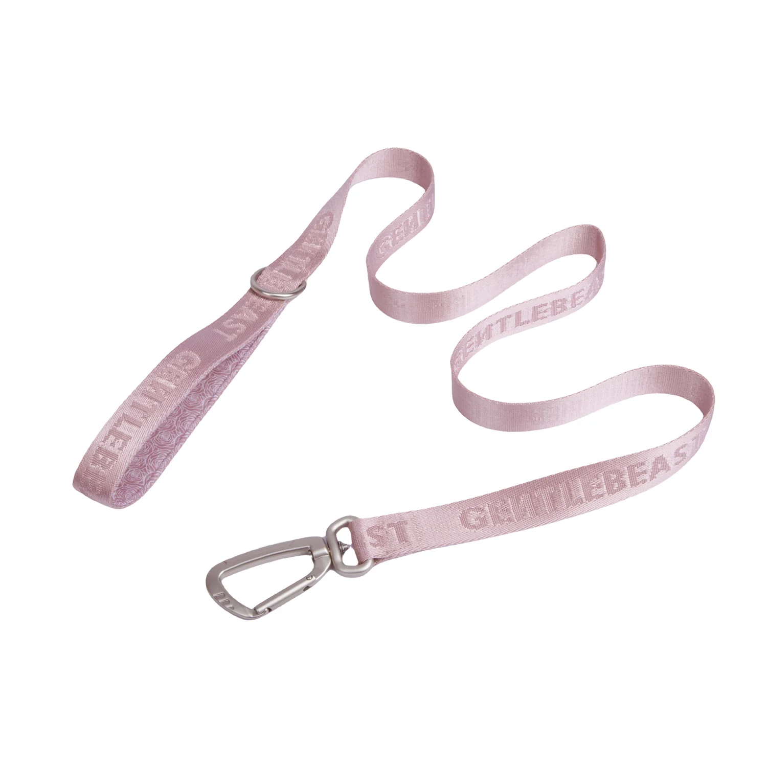 GENTLEBEAST pink dog leash displayed on a neutral background, showcasing its sturdy clips and comfortable grip.