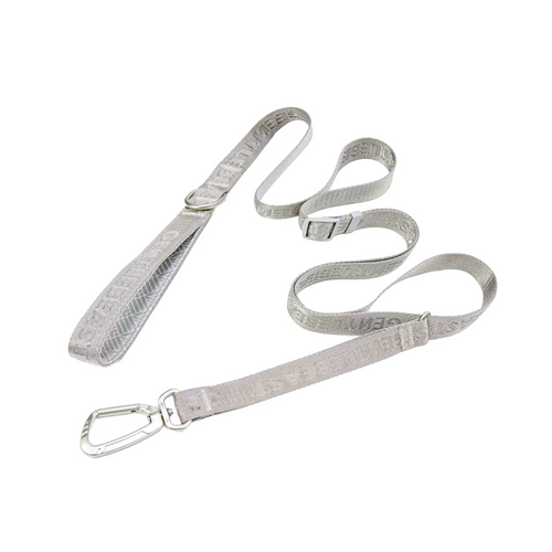 Silver dog leash by GENTLEBEAST, showcasing sturdy metal clips and a comfortable handle for easy walking.