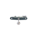 Blue leather dog collar laid flat, showing clean edges, metal fasteners, and charm placement