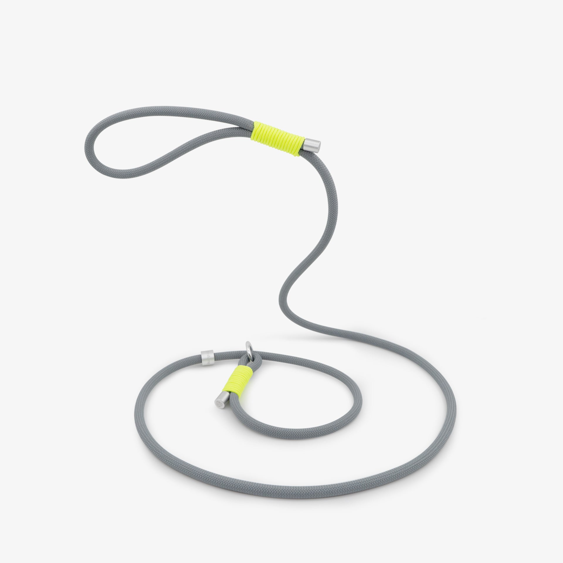 Light gray rope dog leash with adjustable stopper and contrast binding, designed for lightweight control during walks.