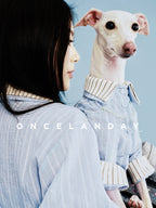Oncelanday summer dog shirt logo with colorful design and playful font on white background.