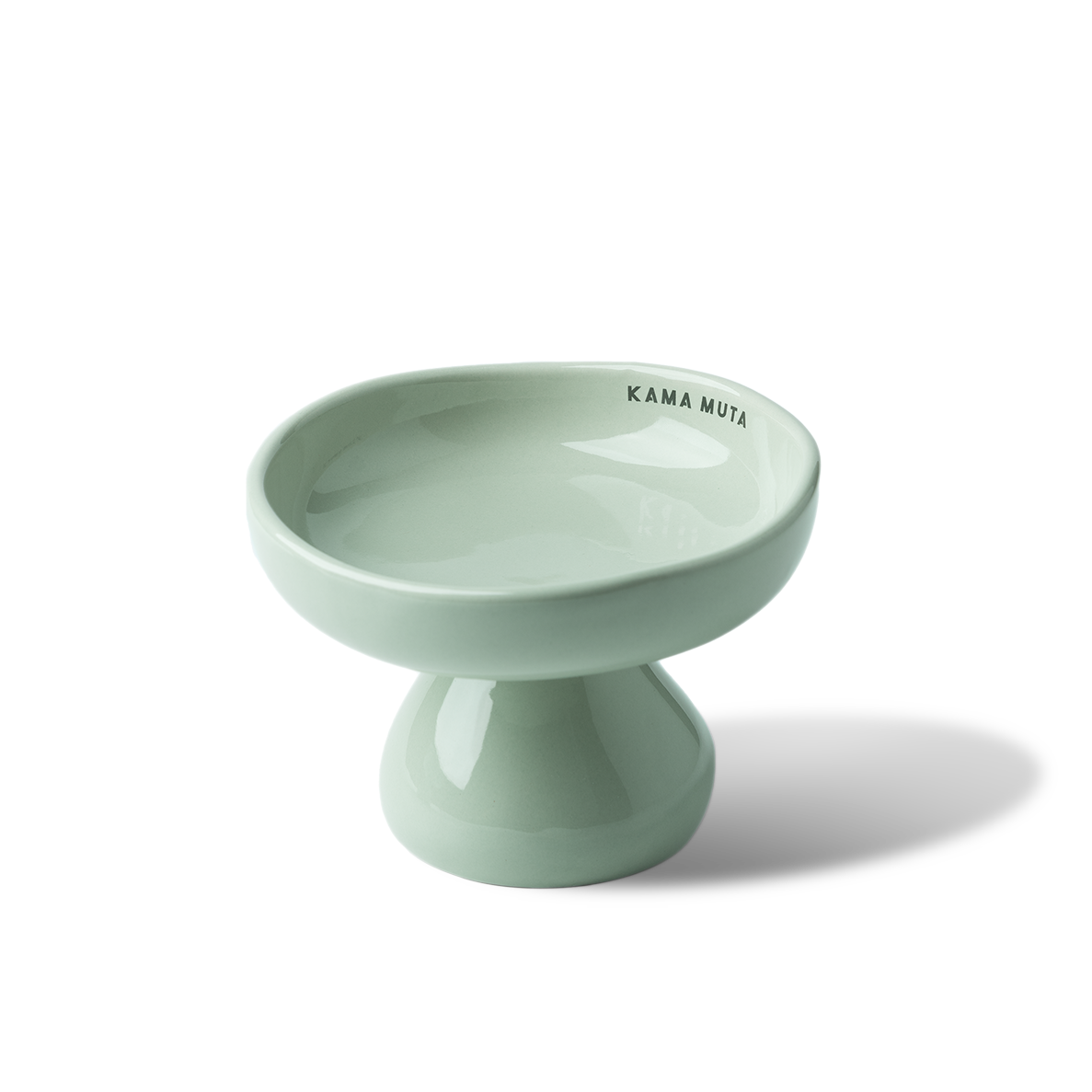 Mushroom-shape elevated ceramic cat bowl with a smooth glazed finish, isolated on a transparent background.