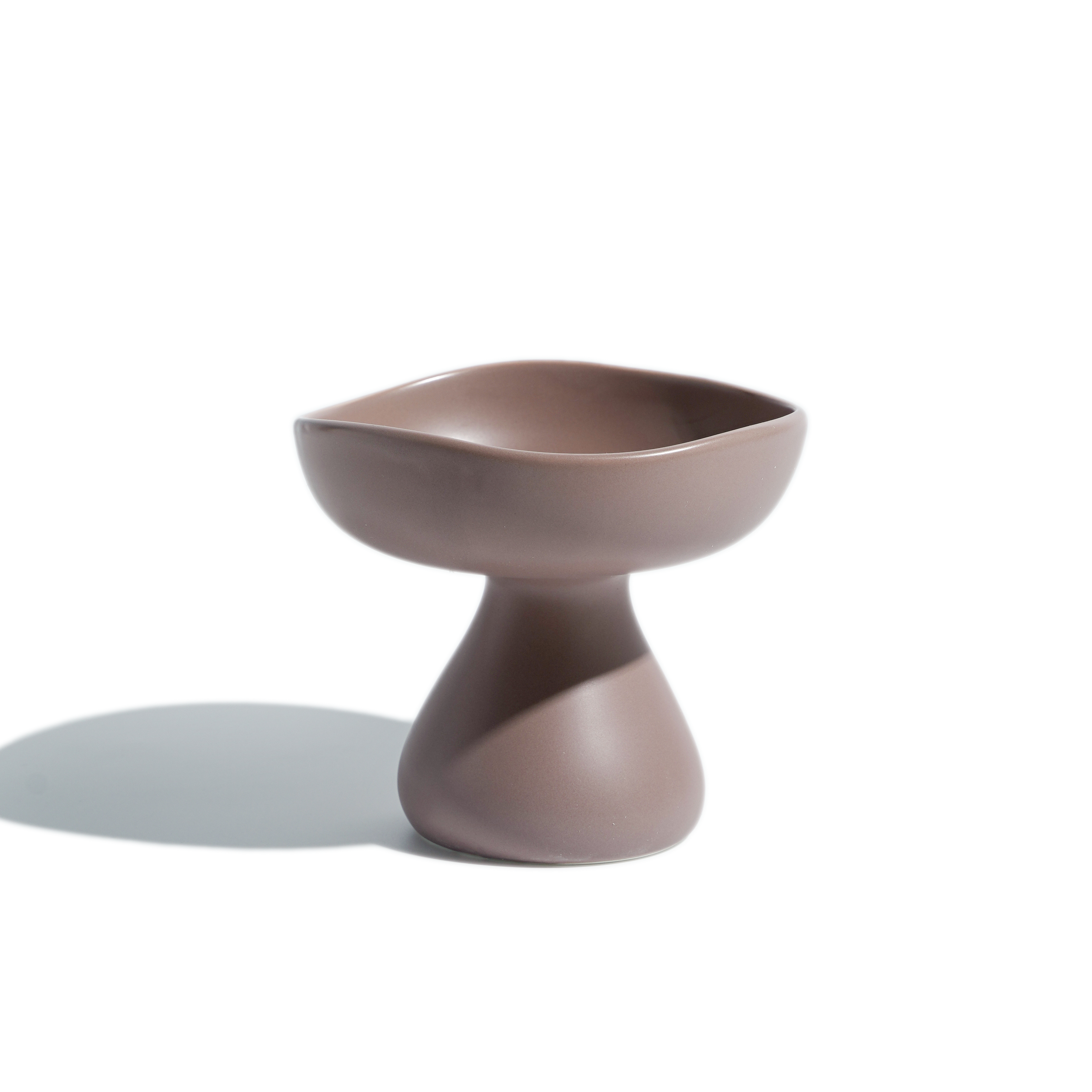 Taupe mushroom-shape elevated ceramic cat bowl with a soft matte glaze and balanced proportions.