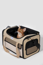 Top view of a pet flight carrier with double zipper design, suitable for airline security tie requirements.