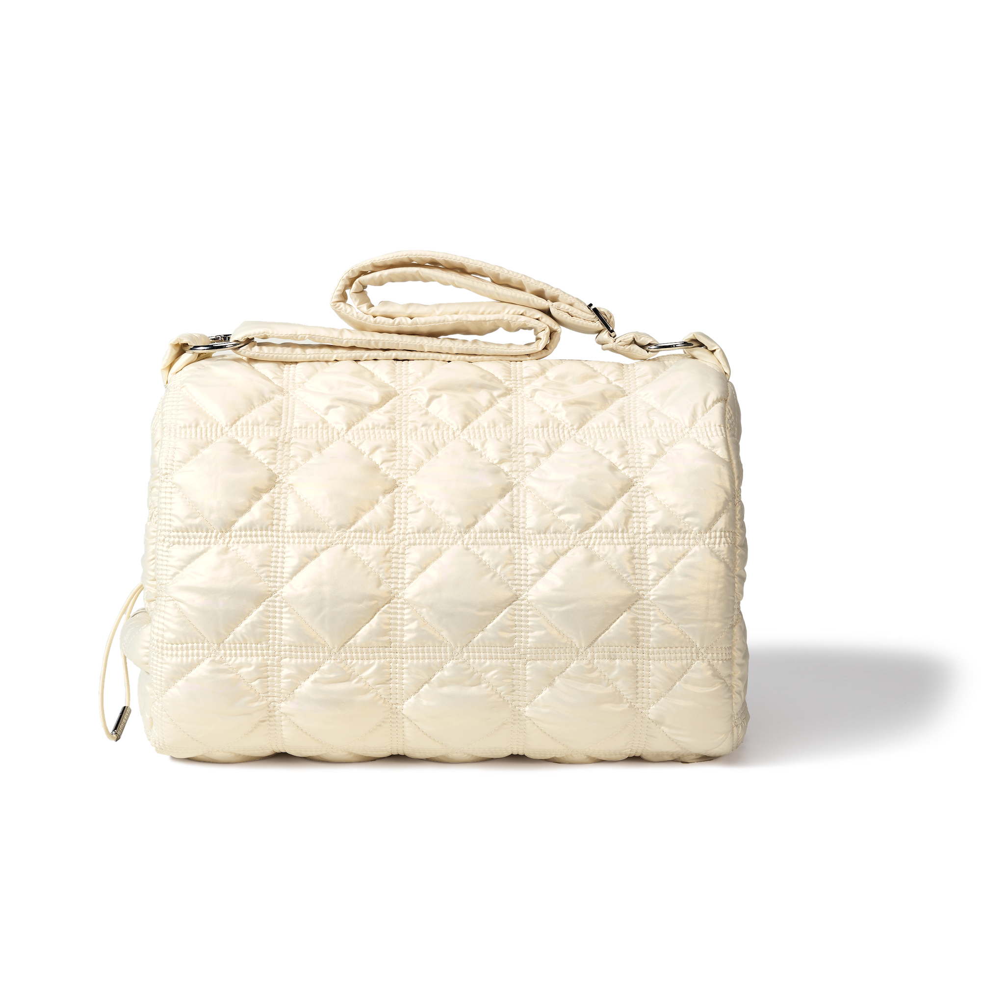 Cream white pet carrier on a white background