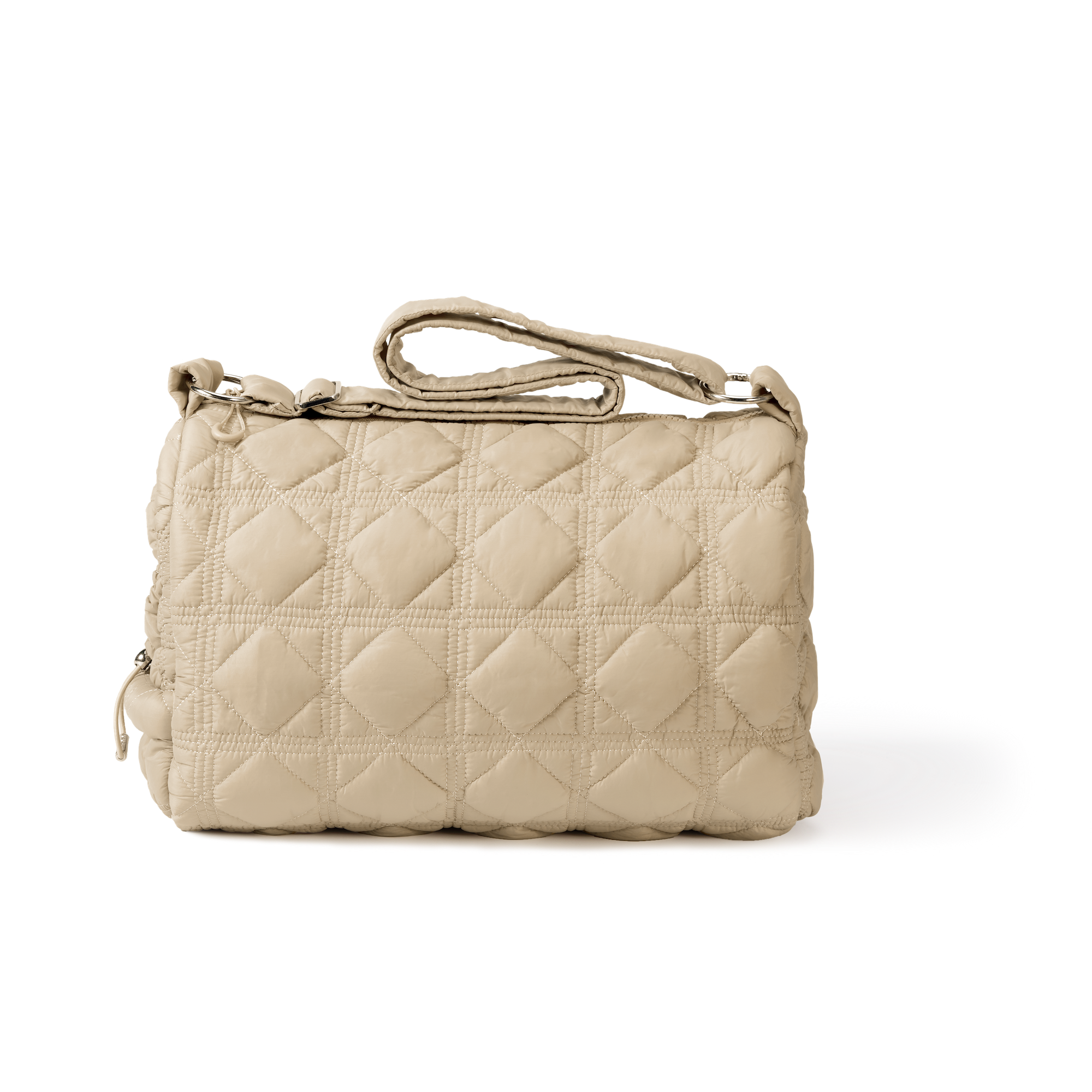 Khaki pet carrier on a white background