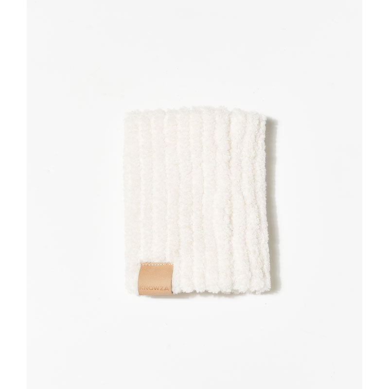 Sherpa dog scarf flat lay, soft fleece dog neck warmer in neutral white tone