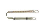 Shock-absorbing dog car seatbelt tether with elastic webbing and adjustable length, shown fully extended on a transparent background.