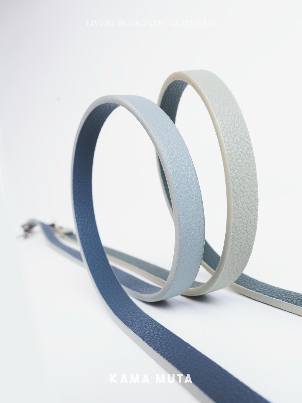 Two tone leather dog leash design showing soft structure, flexible form, and balanced color contrast