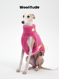  Front view of Italian Greyhound wearing a pink lamb fleece dog vest with high neck and soft padded feel.