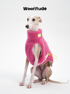  Front view of Italian Greyhound wearing a pink lamb fleece dog vest with high neck and soft padded feel.
